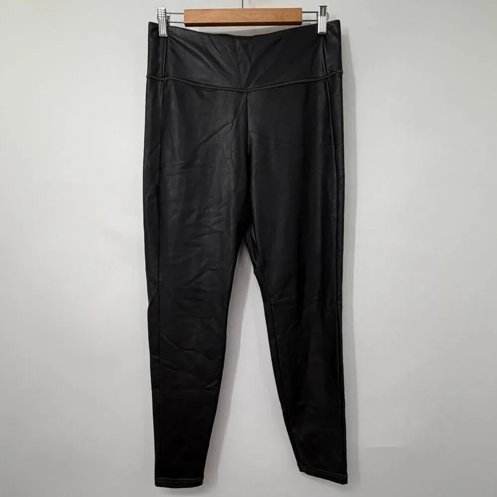 Athleta Black Stretch High Waisted Faux Leather Pull On Leggings Size Medium